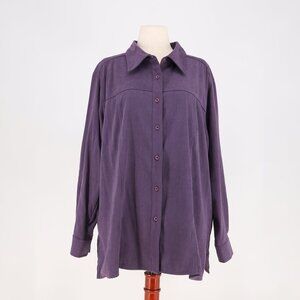 NWT DENIM & CO. Faux Suede Long Sleeve Button Front Shirt in Light Purple 2X